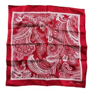 Cesare Attolini Red White Paisley Pure Silk Mens Pocket Square Handkerchief 12in